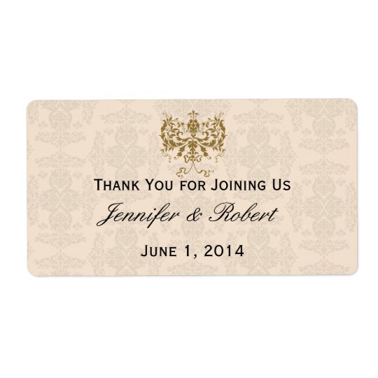 Cream and Gold Damask Water Bottle Label Shipping Label