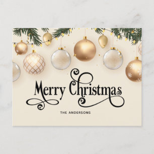 Cream and Gold Elegant Merry Christmas  Holiday Postcard