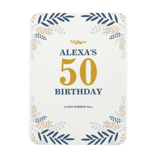 Cream and Gold Floral 50th Birthday Party  Magnet (Vertical)