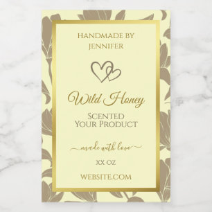 Cream and Gold Floral Product Labels with Hearts