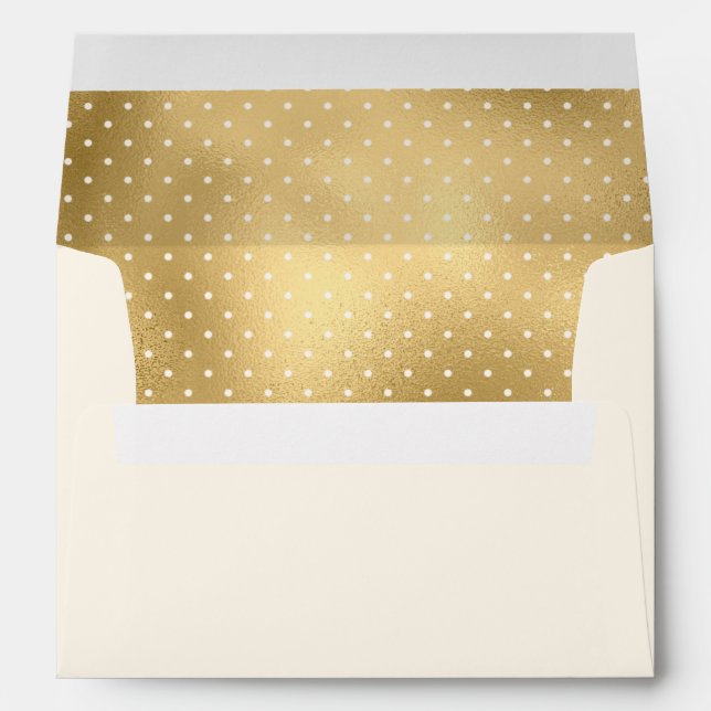 Cream and Gold Foil Polka Dots Pattern Envelope (Back (Bottom))