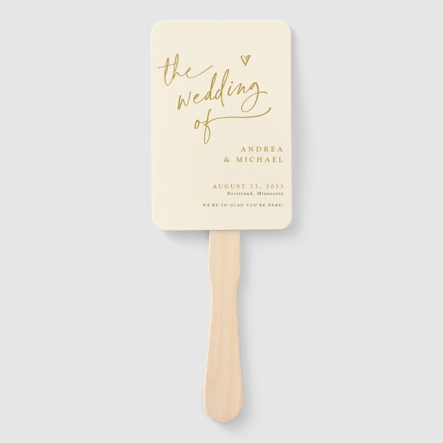 Cream and Gold Fun Wedding Program Fans (Front)