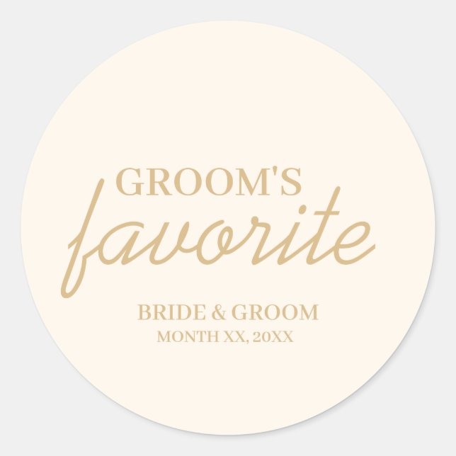 Cream and Gold Groom's Favourite Snack Wedding Classic Round Sticker (Front)
