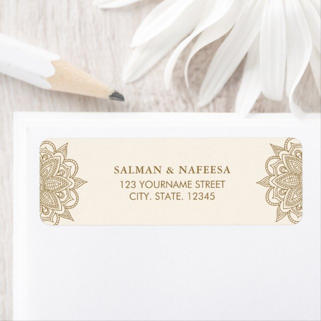 Cream and Gold Henna Mehndi Wedding Return Address Label (Insitu)