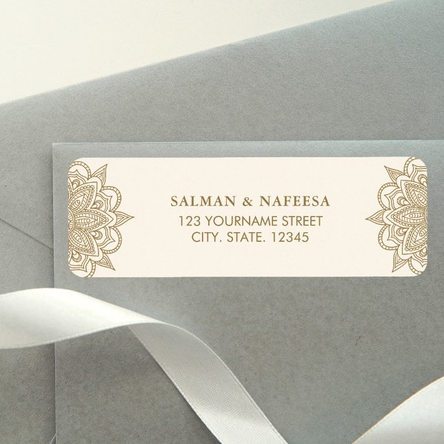 Cream and Gold Henna Mehndi Wedding Return Address Label (Creator Uploaded)