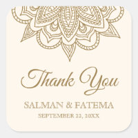Cream and Gold Henna Mehndi Wedding Thank You