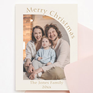 Cream and Gold Modern Arch Photo Christmas Holiday Card
