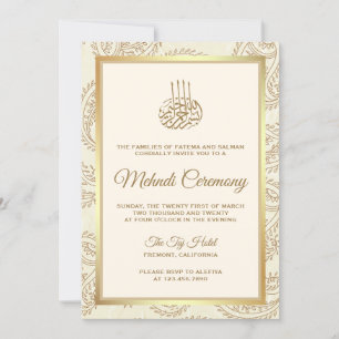 Cream and Gold Paisley Islamic Mehndi Ceremony Invitation