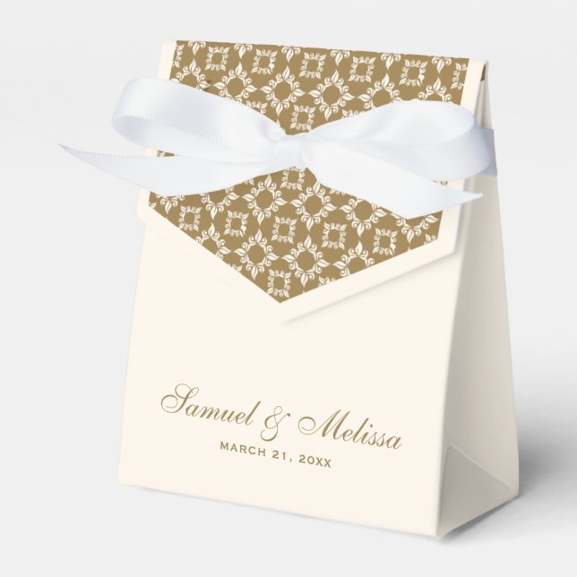 Cream and Gold Pattern Wedding Favour Box (Front Side)