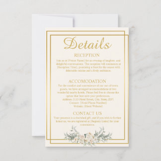 Cream and Gold Wedding Details Enclosure Card