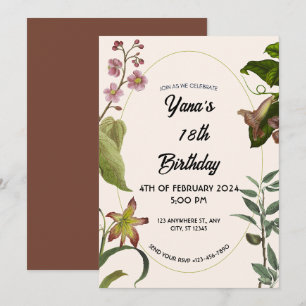 Cream and Green Floral 18th Birthday Invitation