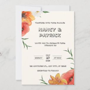 Cream and Green Floral Wedding Invitation