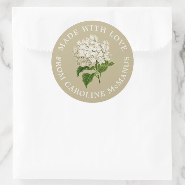 Cream and Green Hydrangea Made with Love Classic Round Sticker (Bag)