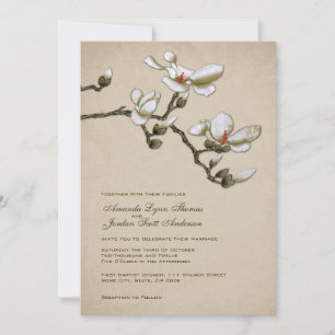 Cream and Green Magnolia Wedding Invitation