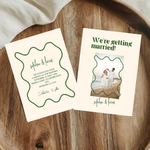 Cream and Green  Simple Modern Wedding Invitation