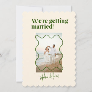 Cream and Green  Simple Modern Wedding Invitation