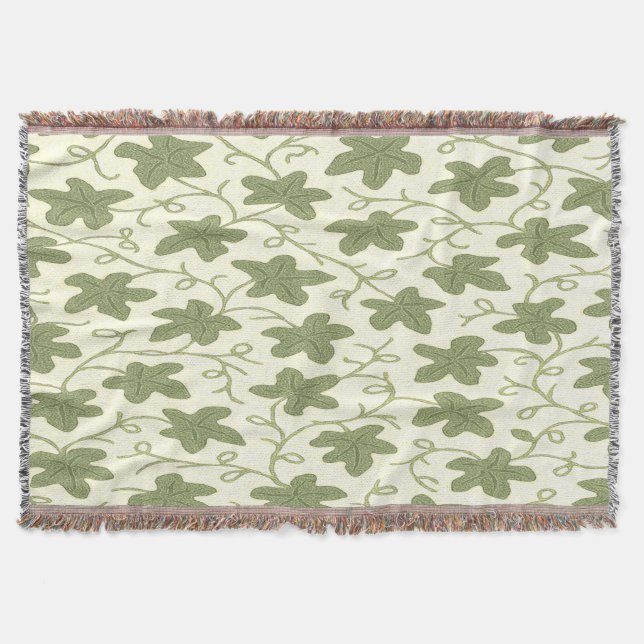 Cream and Green Throw Blanket (Front)