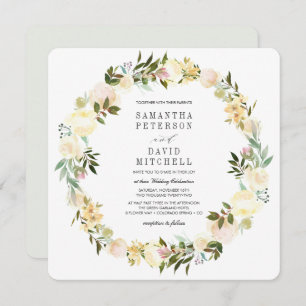 Cream and Grey   Botanical Garland Floral Wedding Invitation