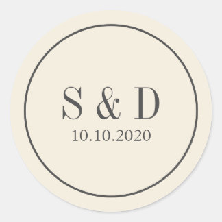 Cream and Grey | Wedding Classic Monogram Round Sticker