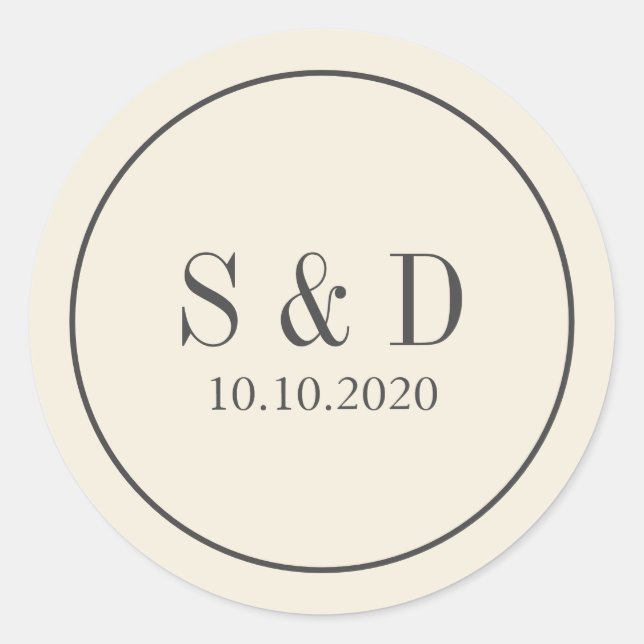 Cream and Grey |  Wedding Classic Monogram Round Sticker (Front)