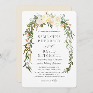 Cream and Ivory   Botanical Garland Floral Wedding Invitation