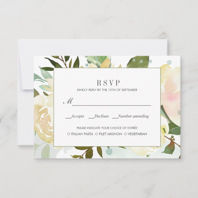 Cream and Ivory meal option wedding rsvp (Front)