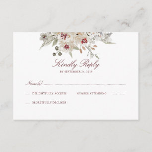 Cream and Marsala Watercolors Wedding RSVP Card