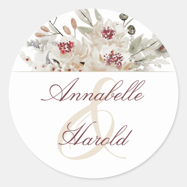 Cream and Marsala Wedding Classic Round Sticker (Front)