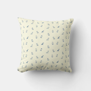 Cream and Navy Arctic Bird Pattern with Puffins Cushion