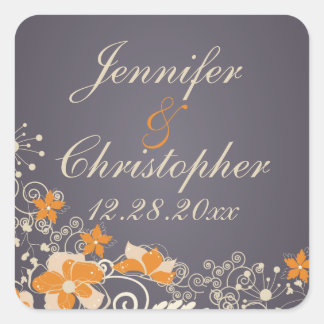 Cream and Orange Autumn Flowers Wedding Square Sticker