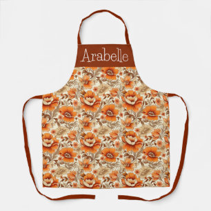 Cream and Orange Floral Apron for Thanksgiving