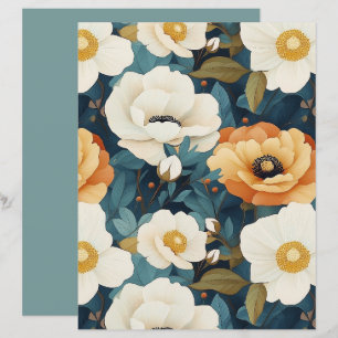 Cream and Orange Poppy Floral Scrapbook Paper