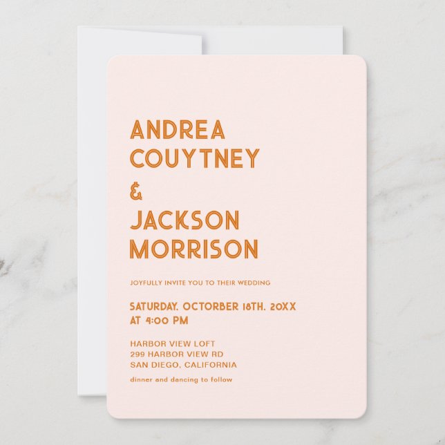 Cream and  Orange Retro Boho Wedding Invitation (Front)