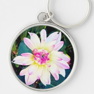 Cream and pink flower key ring