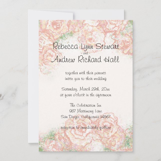 Cream and Pink Roses Wedding Invitation (Front)