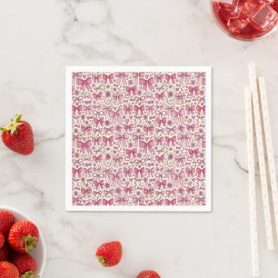 Cream and Pink Watercolor Bow Floral Pattern Napkin