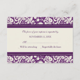 Cream and Plum Damask RSVP Wedding Card