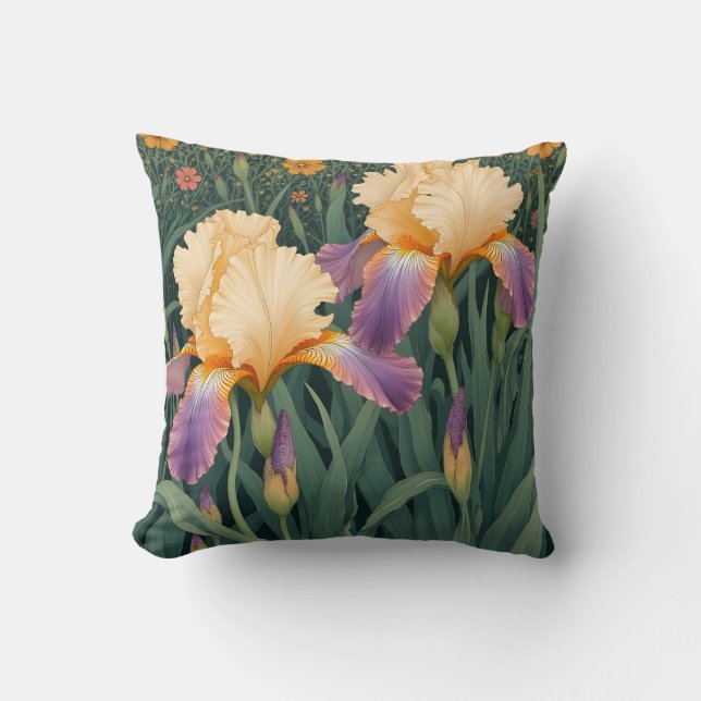 Cream and Purple Iris Cushion (Front)