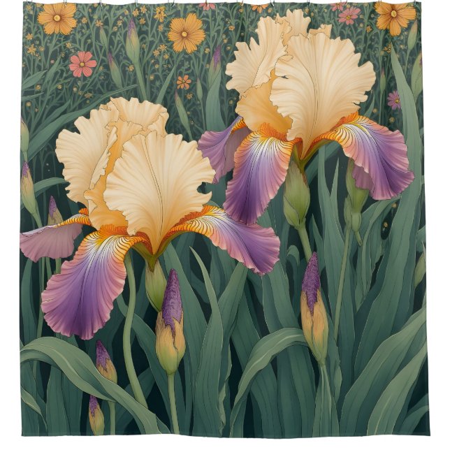 Cream and Purple Iris Shower Curtain (Front)