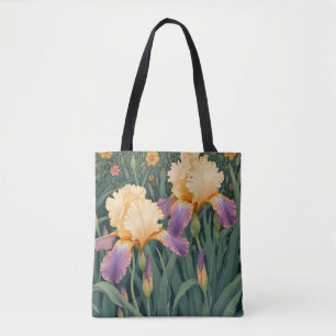 Cream and Purple Iris Tote Bag