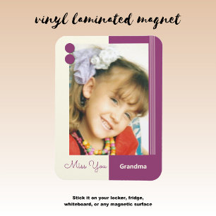 Cream and purple miss you grandma photo magnet