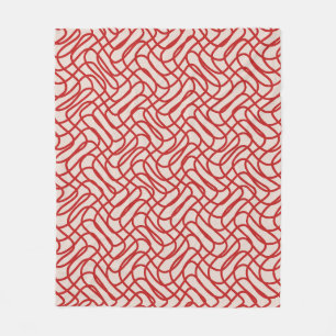 Cream And Red Abstract Line Pattern Fleece Blanket