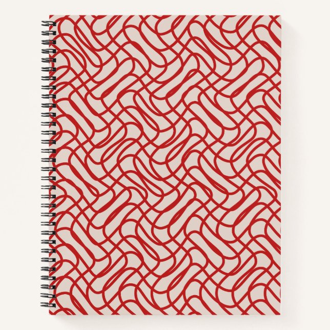 Cream And Red Abstract Line Pattern Notebook (Front)