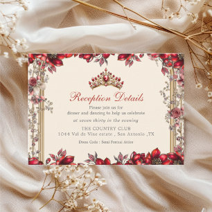 Cream and Red Golden Tiara Floral Quinceañera Enclosure Card