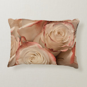 Cream and Red Tipped Roses Accent Pillow