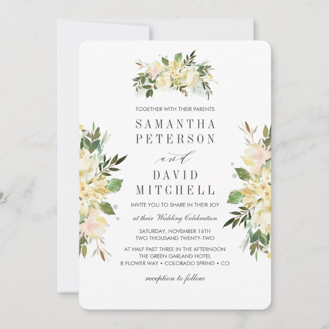 Cream and Sage |  Botanical Chic  Floral Wedding Invitation (Front)