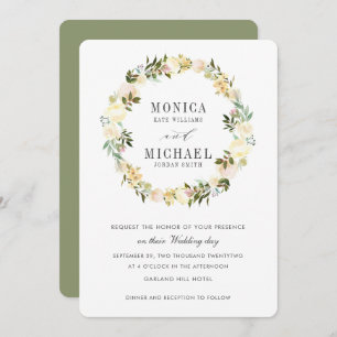 Cream and Sage   Botanical Floral Wreath Wedding Invitation