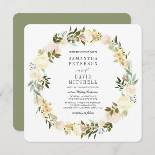 Cream and Sage   Botanical Garland Floral Wedding Invitation