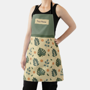 Cream and Sage Green Botanical Apron