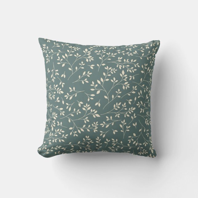 Cream and Sage Green Botanical Vine Pattern Cushion (Front)